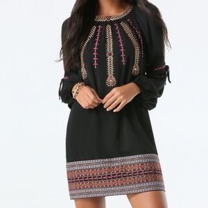 bebe Black Dress with Pink and Gold Embroidery